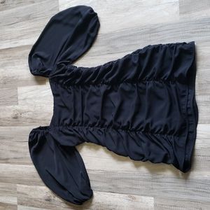 Abercrombie & Fitch Black Puff-Sleeve Ruched Mini Dress